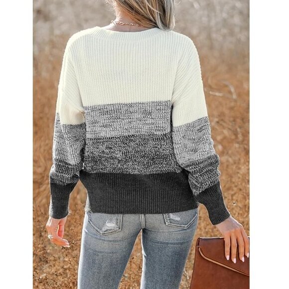 CUPSHE Women Sweater Striped V-Neck Tops‎ Long Drop Sleeve Pullover Casual (S) - Picture 4 of 5